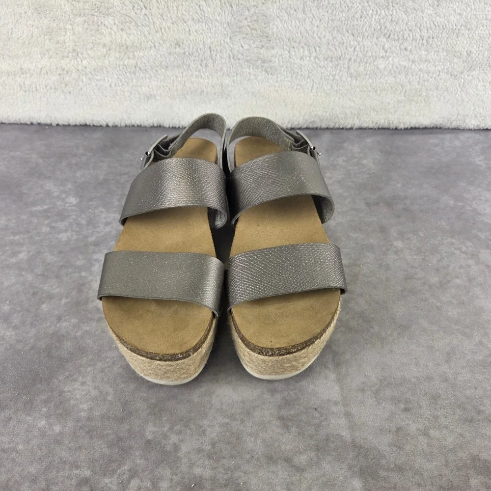 Laurin Metallic Pewter Espadrille Platform Sandals Womens 9 Buckle Slingback